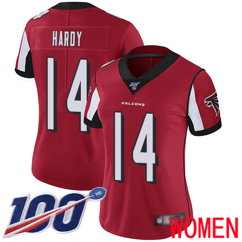 Atlanta Falcons Limited Red Women Justin Hardy Home Jersey NFL Football #14 100th Season Vapor Untouchable->women nfl jersey->Women Jersey